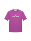 Stitches Two Embroidery Short Sleeve T-Shirt Purple - STONE ISLAND - BALAAN 1