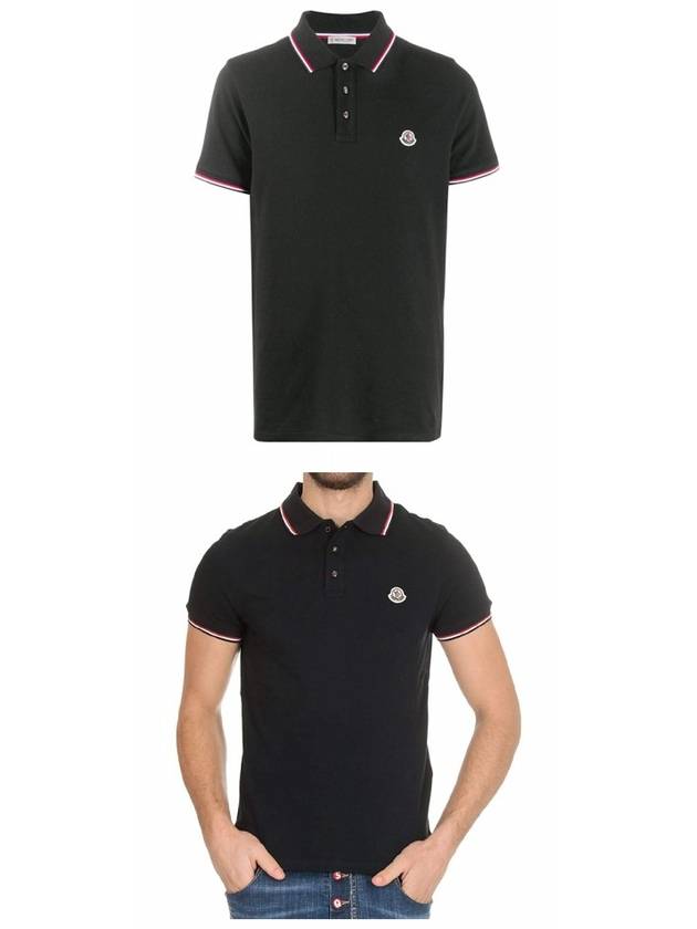 Stripe Trimming Logo Short Sleeve Polo Shirt Black - MONCLER - BALAAN 5