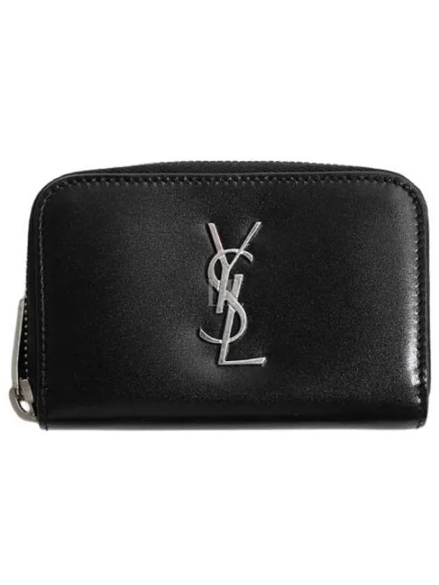 Monogram Zipper Silver Card Wallet Black - SAINT LAURENT - BALAAN 2