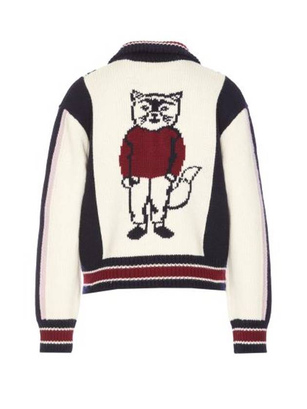 Embroidery Logo Knit Zip-Up Cardigan White - MAISON KITSUNE - BALAAN 3