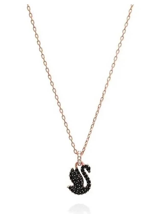 Swan Pendant Metal Necklace Black Rose Gold - SWAROVSKI - BALAAN 4