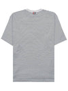 Striped Pocket Cotton Oversized Short Sleeve T-Shirt Blue - THOM BROWNE - BALAAN 3