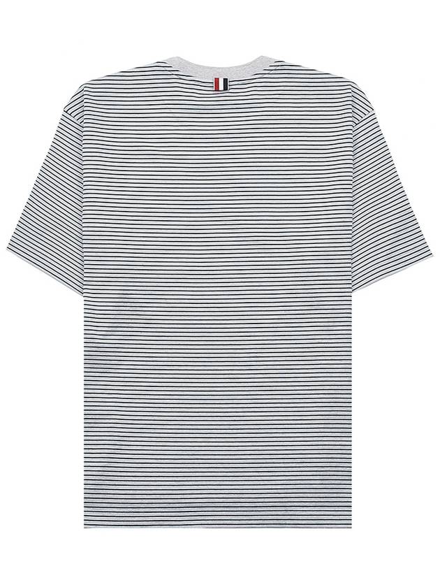 Striped Pocket Cotton Oversized Short Sleeve T-Shirt Blue - THOM BROWNE - BALAAN 3