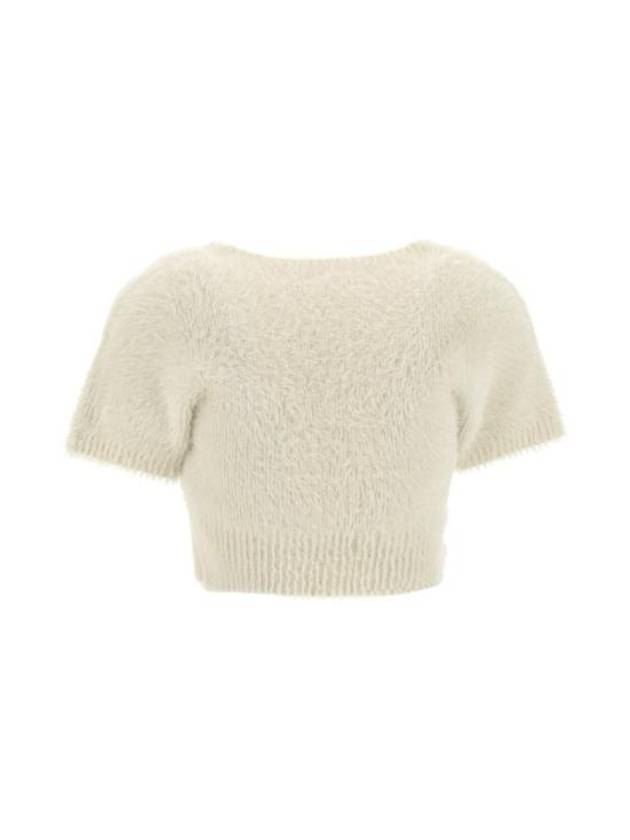 La Maile Neve Logo Charm Fluffy Crop Cardigan Offwhite - JACQUEMUS - BALAAN 3