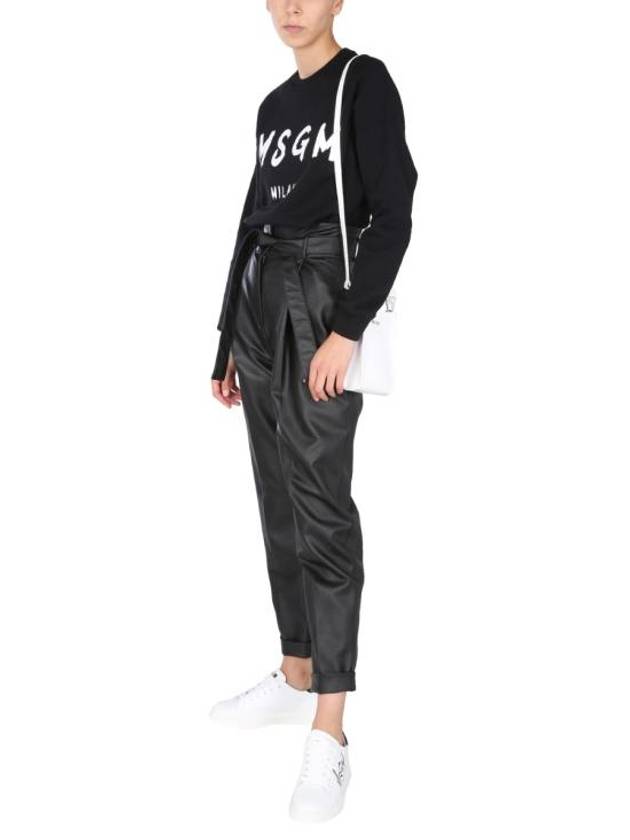 Women's Brushed Logo Crew Neck Sweatshirt Black - MSGM - BALAAN 5