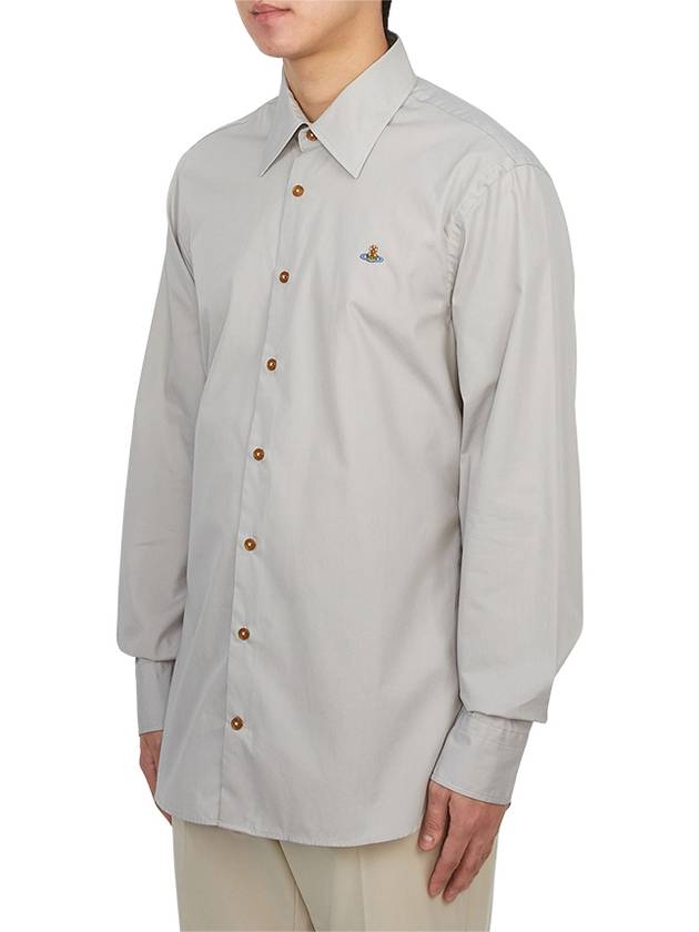 Men's Embroidered ORB Long Sleeve Shirt Grey - VIVIENNE WESTWOOD - BALAAN 3