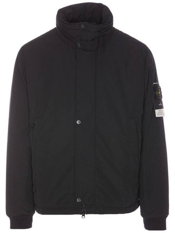 Logo Micro Twill Zip Up Jacket Black - STONE ISLAND - BALAAN 1