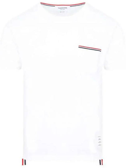 Men's Medium Weight Jersey Tipped Pocket Crewneck Short Sleeve T-Shirt White - THOM BROWNE - BALAAN 2