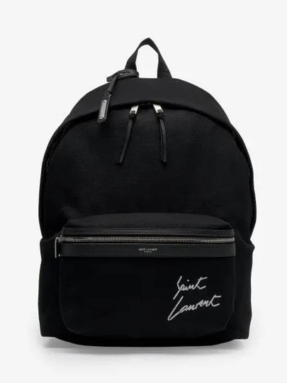 Signature Logo Embroidered Canvas City Backpack Black - SAINT LAURENT - BALAAN 2