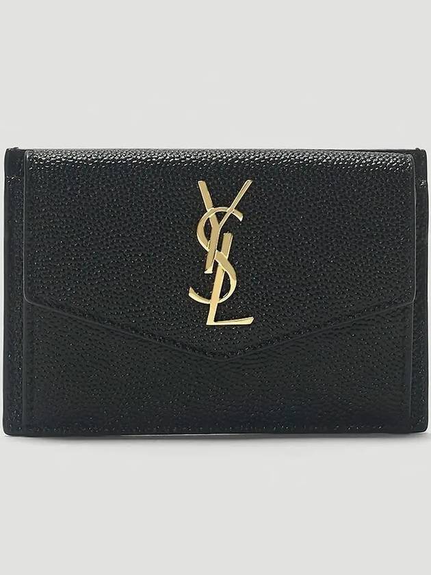 Uptown Grain De Poudre Embossed Leather Flap Card Case Black - SAINT LAURENT - BALAAN 2