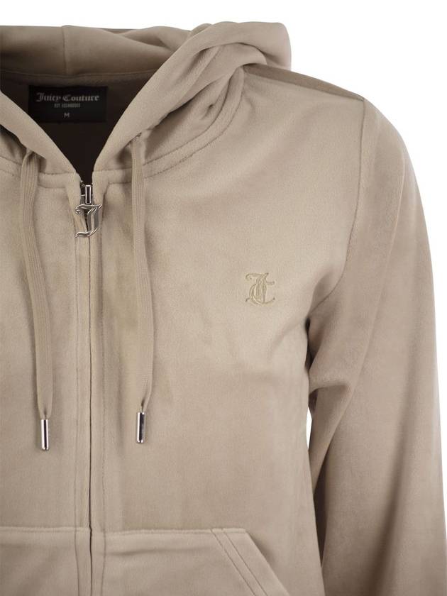 Velvet hooded zip up beige - JUICY COUTURE - BALAAN 5