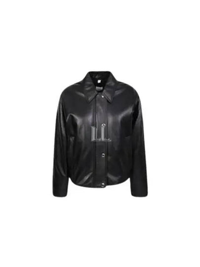 Women's Embroidered EKD Leather Jacket Black - BURBERRY - BALAAN 2