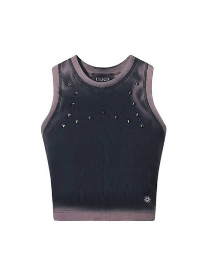 Women's Runway Bleach Washing Stud Sleeveless Charcoal - ULKIN - BALAAN 2