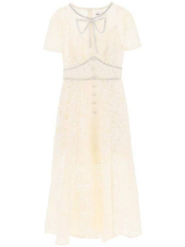 Cord Lace Bow Midi Dress Cream - SELF PORTRAIT - BALAAN 1