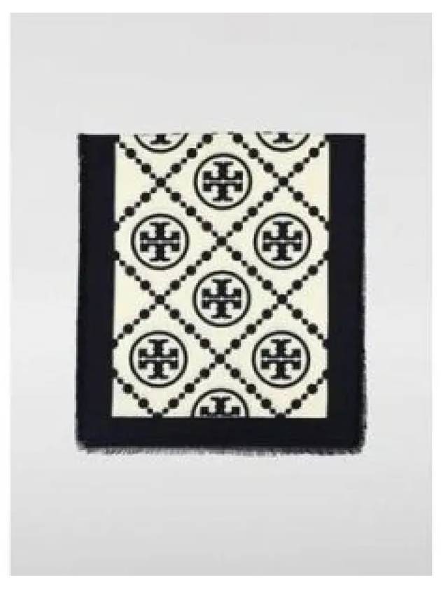 T Monogram Bordered Muffler Black - TORY BURCH - BALAAN 2