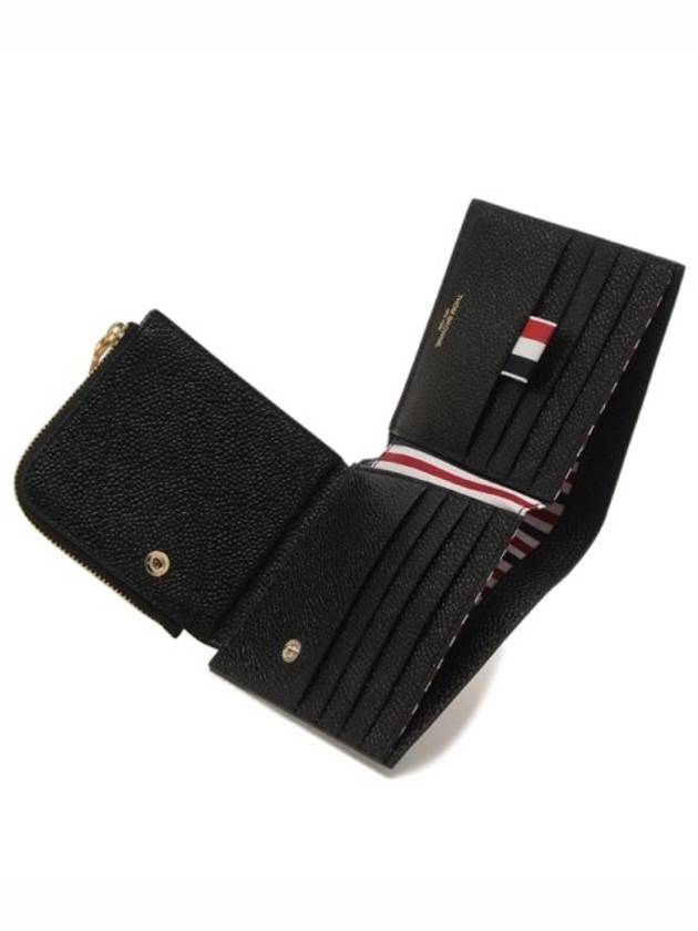 Caviar Leather Zipper Coin Pocket Bifold Half Wallet Black - THOM BROWNE - BALAAN 3