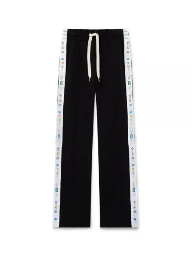 Casa Icons Embroidery Satin Tape Track Pants Black - CASABLANCA - BALAAN 1