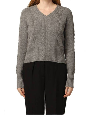 V-Neck Twisted Knit Top Grey - MAX MARA - BALAAN 1