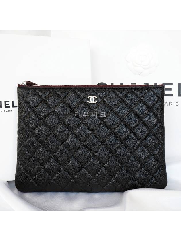 Medium Classic Clutch Bag Caviar Leather & Silver Black - CHANEL - BALAAN 7