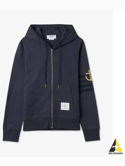 Lightweight Anchor Loopback 4-Bar Zip Up Hoodie Navy - THOM BROWNE - BALAAN 2