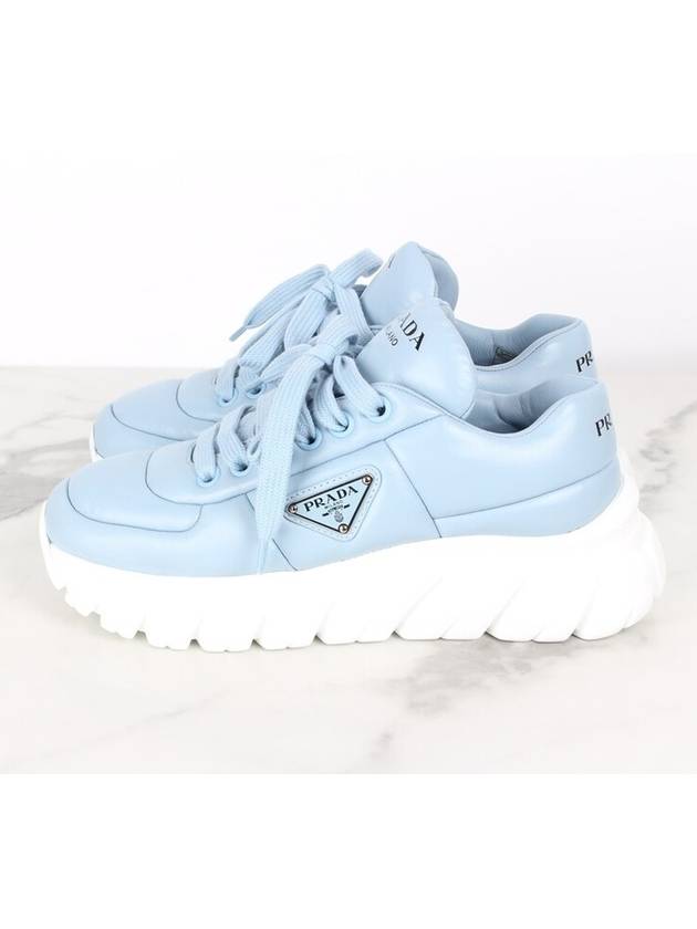 Triangular logo padded nappa sneakers sky blue 37 240 - PRADA - BALAAN 4