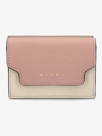 Saffiano Color Block Tri-Fold Half Wallet Pink - MARNI - BALAAN 2