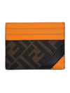 Daigonal Logo Leather Card Wallet Brown - FENDI - BALAAN.