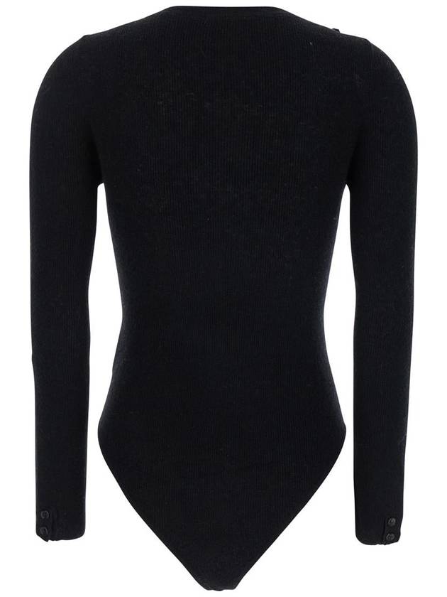 Black Bodysuit With Decorated Neckline And Front Logo In Wool Blend Woman - SHUSHU/TONG - BALAAN 2