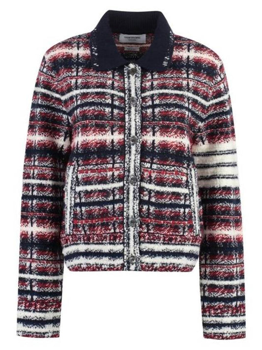 Tartan Check 4 Bar Cardigan Black Red - THOM BROWNE - BALAAN 1