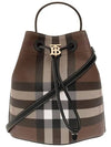 TB Logo Checked Leather Small Bucket Bag Dark Birch Brown - BURBERRY - BALAAN 2