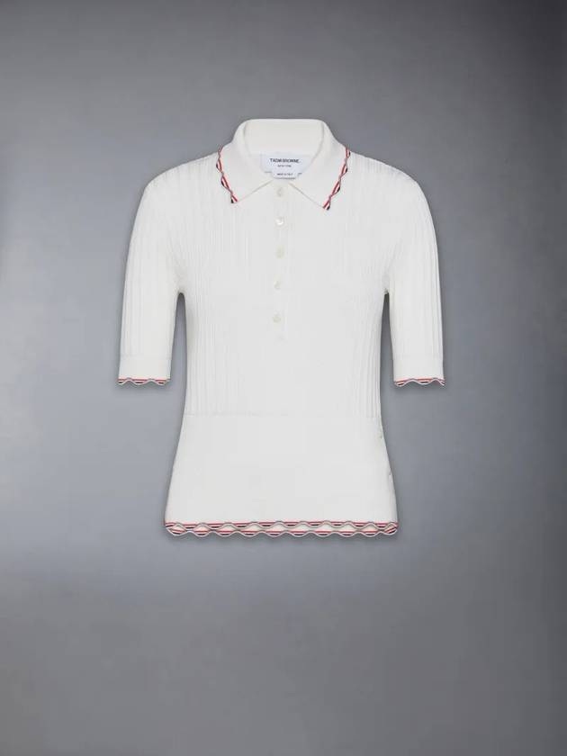 Silk Cotton Polo Knit Top White - THOM BROWNE - BALAAN 2