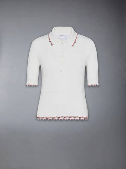 Silk Cotton Polo Knit Top White - THOM BROWNE - BALAAN 2