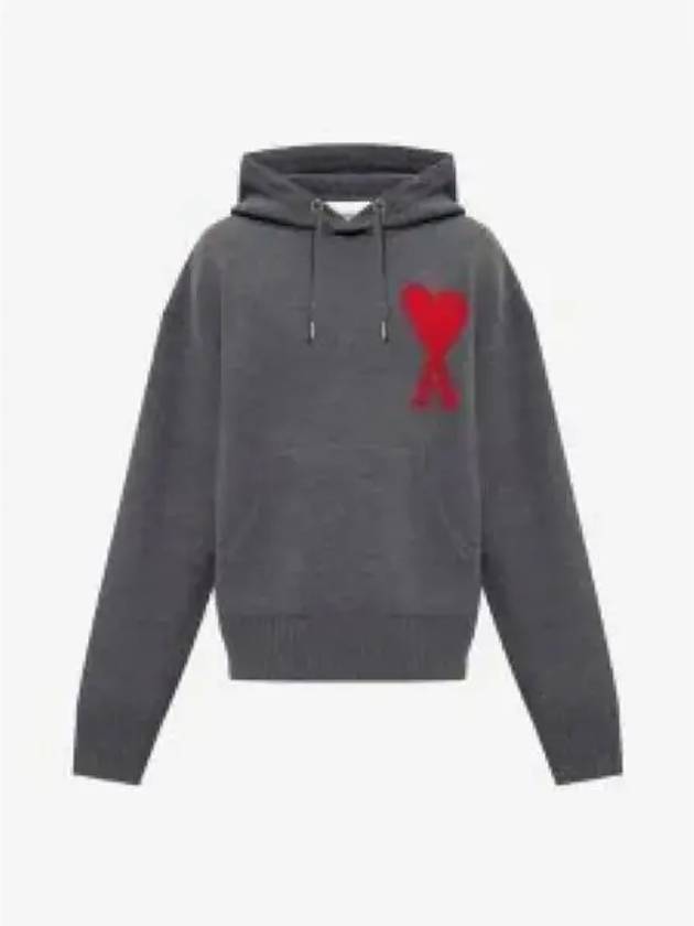 Big Heart Logo Wool Hoodie Grey - AMI - BALAAN 2