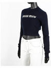 Print Logo Crop Wool Cashmere Knit Top Navy - MIU MIU - BALAAN 3