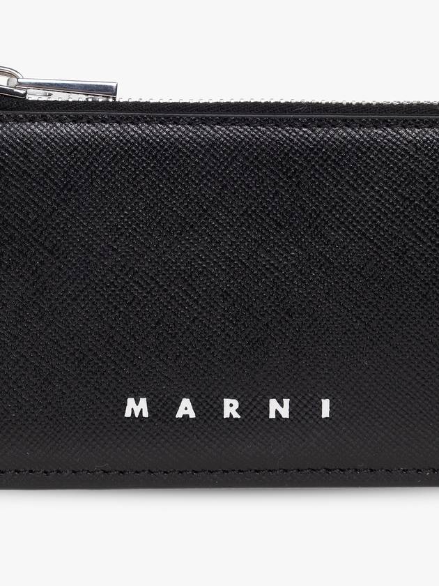 Engraved Logo Zippered Leather Card Wallet Black - MARNI - BALAAN 6