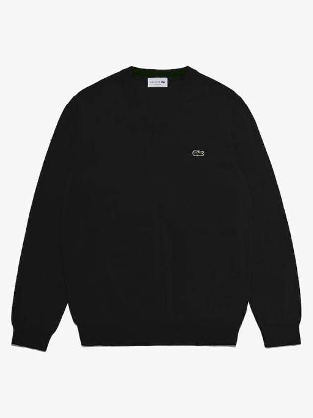 V Neck Cotton Classic Fit Knit Top Black - LACOSTE - BALAAN 2