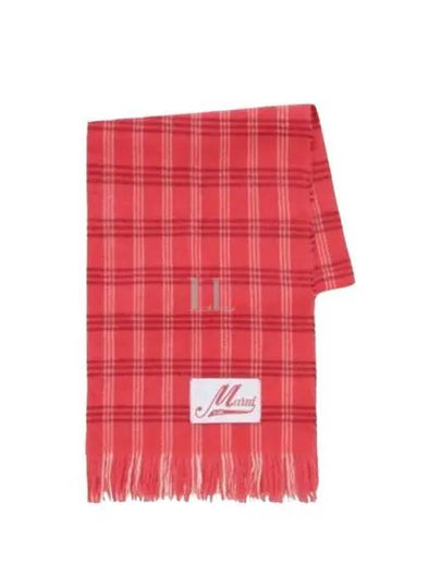 Logo Applique Check Virgin Wool Scarf Red - MARNI - BALAAN 2