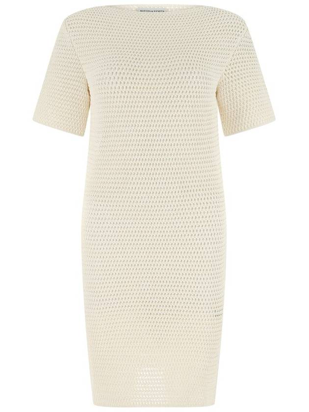 Women's Crochet Bag Cutout Short Sleeve Midi Dress White - BOTTEGA VENETA - BALAAN 2