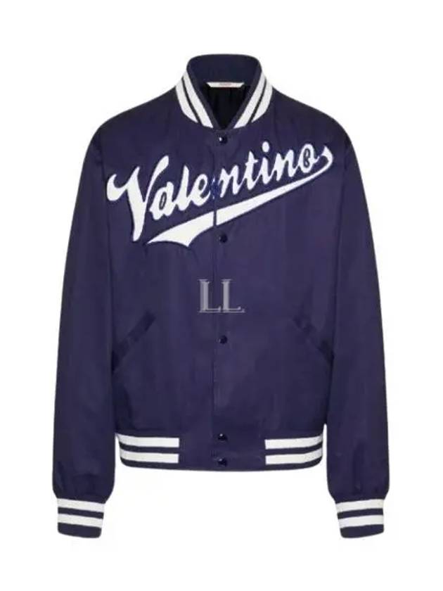 Embroidered Logo Cotton Bomber Jacket Blue - VALENTINO - BALAAN 2