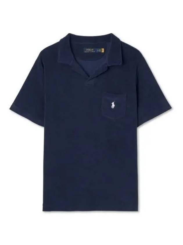 Custom Slim Fit Terry Polo Shirt Navy - POLO RALPH LAUREN - BALAAN 2