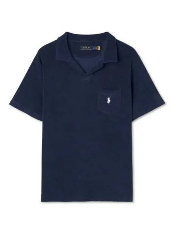 Custom Slim Fit Terry Polo Shirt Navy - POLO RALPH LAUREN - BALAAN 1