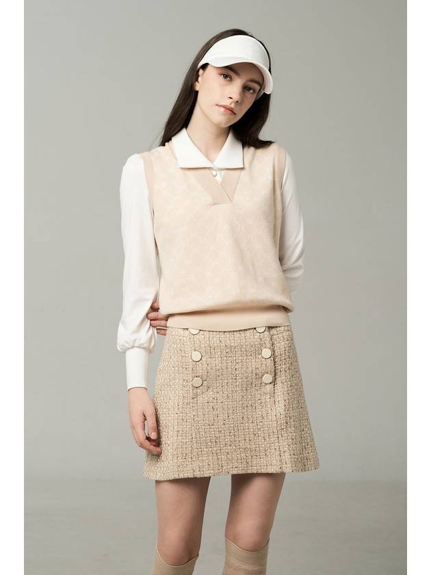 LOGO JACQUARD KNIT VESTBEIGE - AOW - BALAAN 1