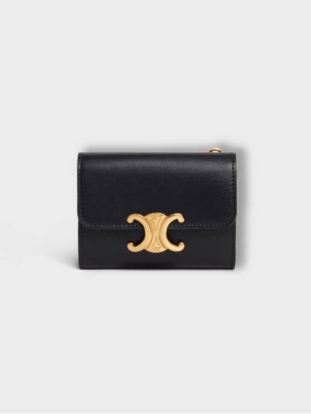 Triomphe Compact Shiny Calfskin Coin Half Wallet Black - CELINE - BALAAN 2