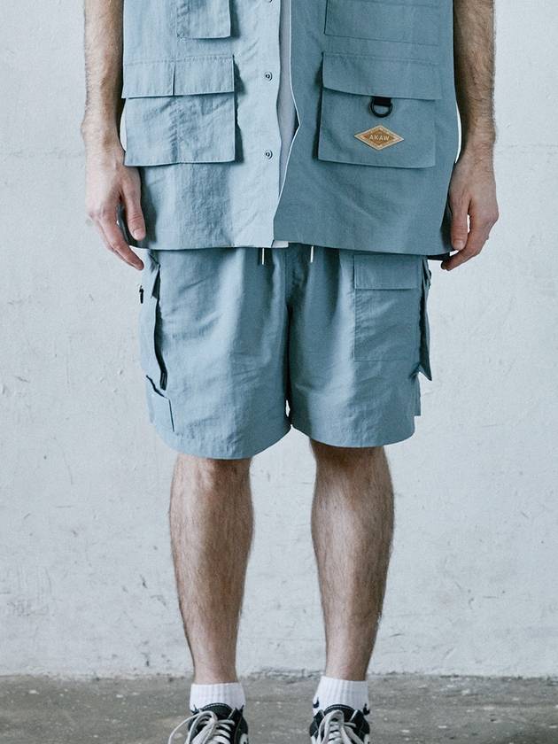 Cargo Pocket Work Oversized Fit Shorts Grey Blue - AKAW - BALAAN 1