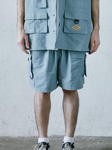 Cargo Pocket Work Oversized Fit Shorts Grey Blue - AKAW - BALAAN 1