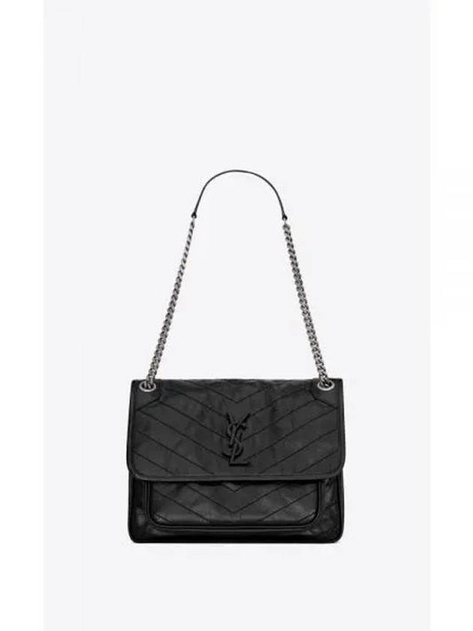 Nikki Medium Krinkle Vintage Leather Shoulder Bag Black - SAINT LAURENT - BALAAN 2