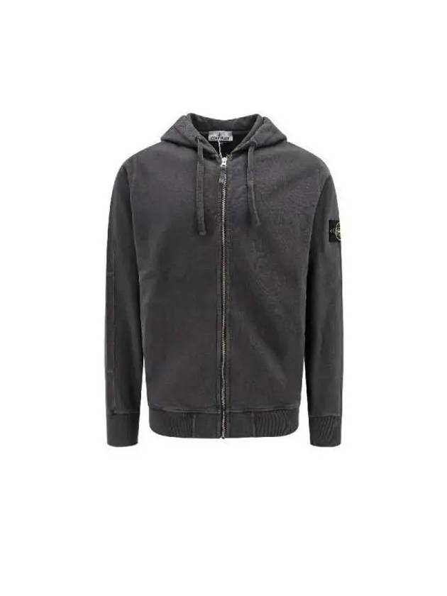 Men's Garment Dyed Malfile Zip Up Hoodie Grey - STONE ISLAND - BALAAN 3