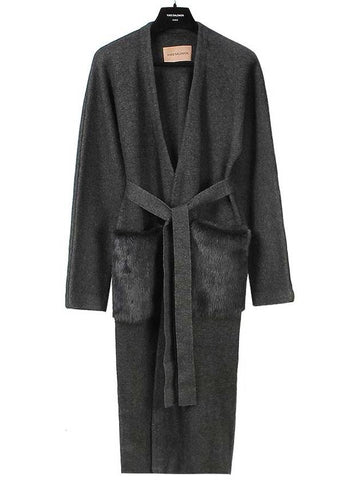 Women's Mink Pocket Long Belt Cardigan 21WYM51113MCMA C97 GRIS ANTHRACITE YVC005an - YVES SALOMON - BALAAN 1