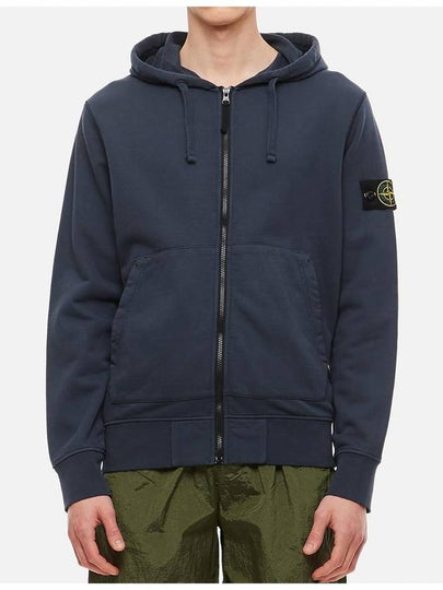 Men's Wappen Patch Fleece Zip Up Hoodie Avio Blue - STONE ISLAND - BALAAN 2