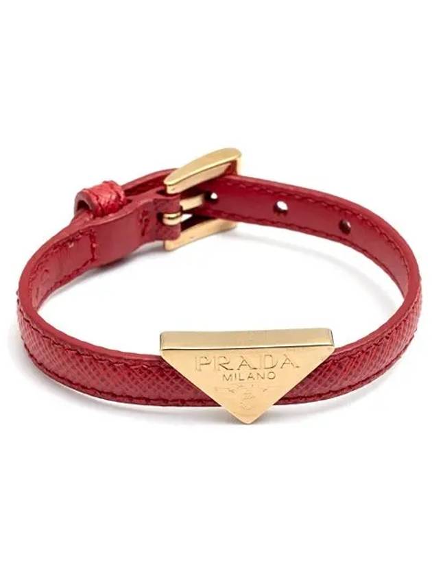 gold triangle logo saffiano bracelet red - PRADA - BALAAN.